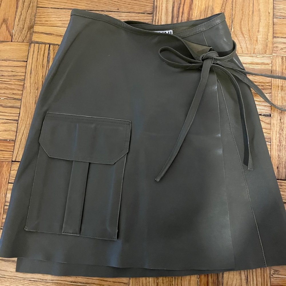 GANNI Leather Mini Skirt In Green